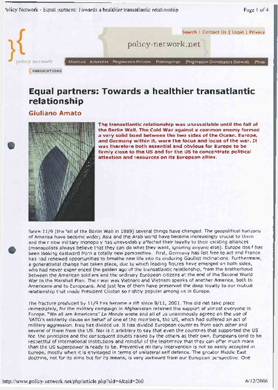 Equal partners: Towards a healthier transatlantic relationship