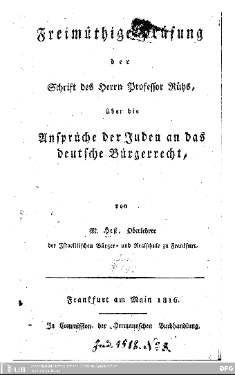 Freimüthige Prüfung der Schrift des Herrn Professor Rühe, über die Ansprüche der Juden an das deutsche Bürgerrecht