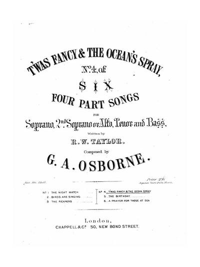 T'was fancy and the ocean's spray part song for soprano, 2-nd soprano or alto, tenor and bass