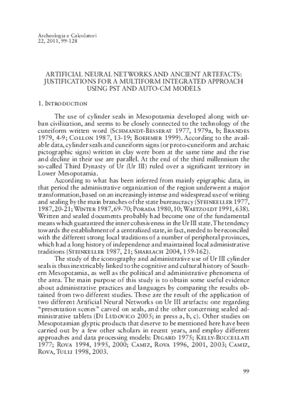 Artificial Neural Networks and ancient artefacts: justifications for a multiform integrated approach using PST and Auto-CM models