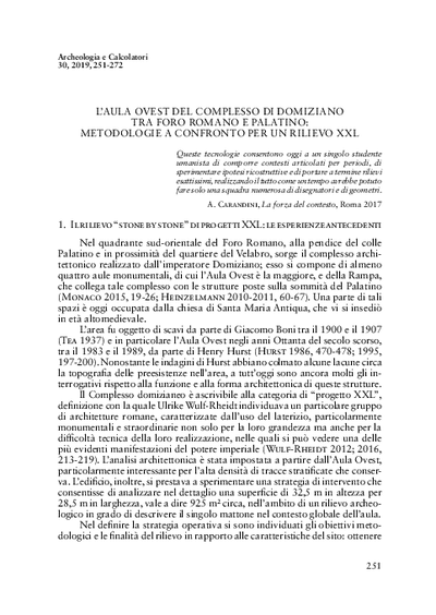 L'Aula Ovest del complesso di Domiziano tra Foro Romano e Palatino: metodologie a confronto per un rilievo XXL