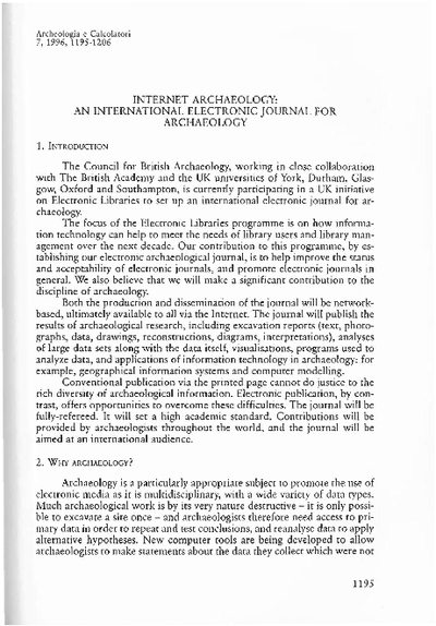 Internet Archaeology: an international electronic journal for archaeology