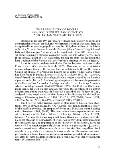 The Roman city of Doclea as a focus for Italian scientists and Italian State authorities