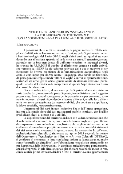 Verso la creazione di un Sistema Lazio: la collaborazione istituzionale con la Soprintendenza per i Beni Archeologici del Lazio.