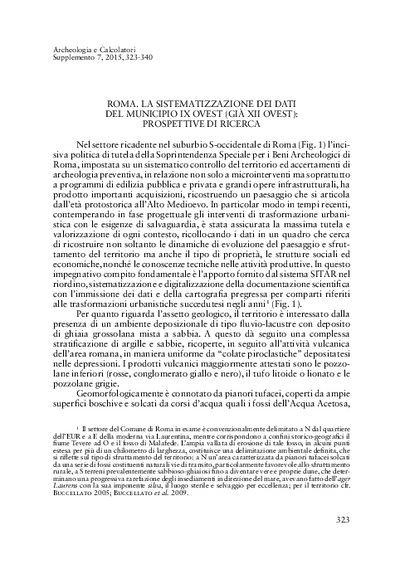 Roma. La sistematizzazione dei dati del Municipio IX Ovest (già XII Ovest): prospettive di ricerca.