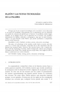 Platón y las nuevas tecnologías de la palabra / I. García Peña.