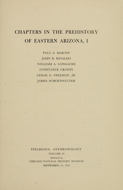 Chapters in the prehistory of Eastern Arizona, [by] Paul S. Martin et al. Appendices by Hugh C. Cutler, Stevens F.F. Seaberg