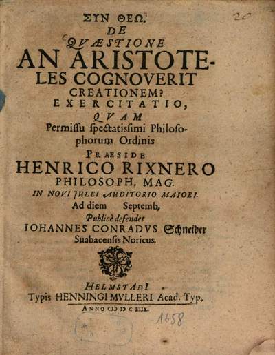 De quaestione an Aristoteles cognoverit creationem? :exercitatio