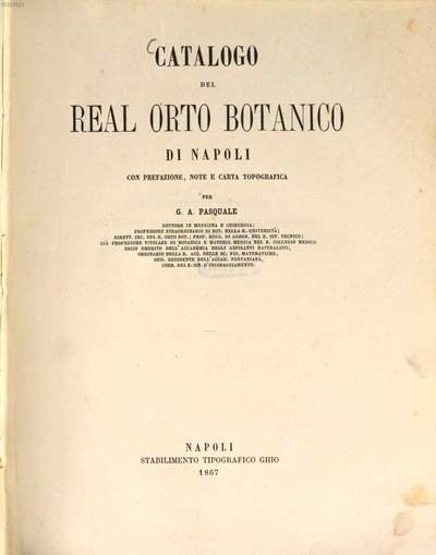Catalogo del Real Orto botanico di Napoli con prefazione, note e carta topografica