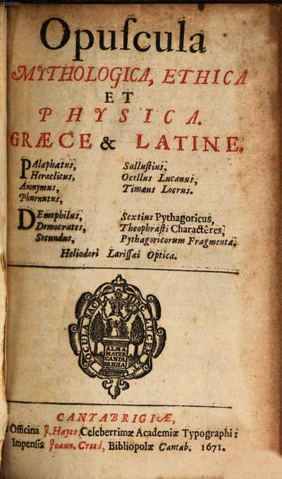 Opuscula mythologica, physica et ethica