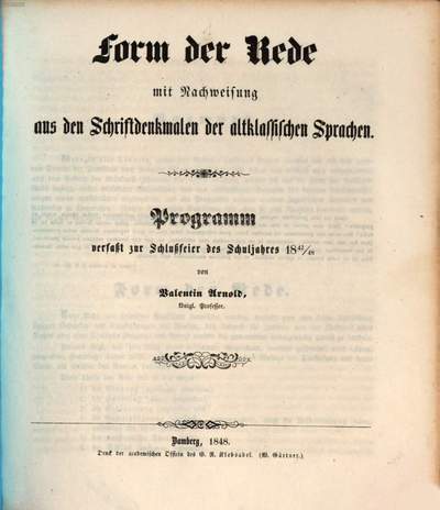 Form der Rede mit Nachweis. aus den Schriftdenkm. d. altklass. Sprachen