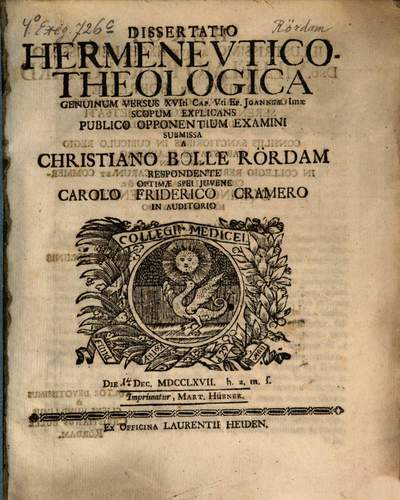 ˜Dissertatio hermeneutico-theologicaœ genuinum versus XVI. cap. V. ep. Joanneae I. scopum explicans