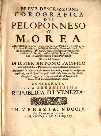 Breve descrizzione corografica del Pelopomneso o'Morea :Con una gr. Carta