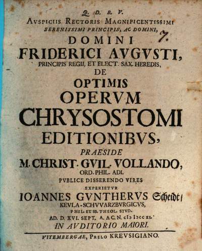 ˜Diss.œ de optimis operum Chrysostomi editionibus