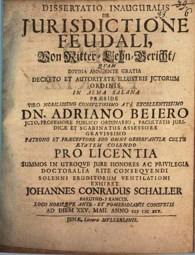Dissertatio inauguralis de iurisdictione feudali, von Ritter-Lehn-Gericht = Von Ritter-Lehn-Gericht