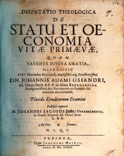 ˜Disp. theol.œ de statu et oeconomia vitae primaevae