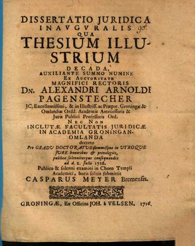 Dissertatio iuridica inauguralis thesium illustrium decada
