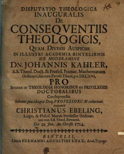 ˜Diss. theol. inaug.œ de consequentiis theologicis