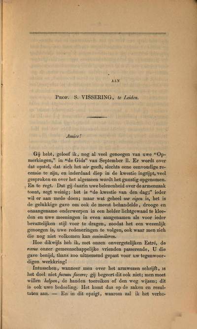 Bijblad van de gids voor October 1852 :Brief van Mr. J. Heemskerk, Az. aan Prof. S. Vissering, over zijne "Opmerkingen over de kwestie van den dag"