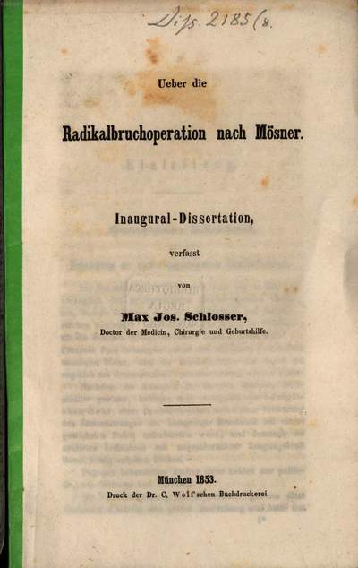 Über die Radikalbruchoperation nach Mösner :Inaugural-Dissertation