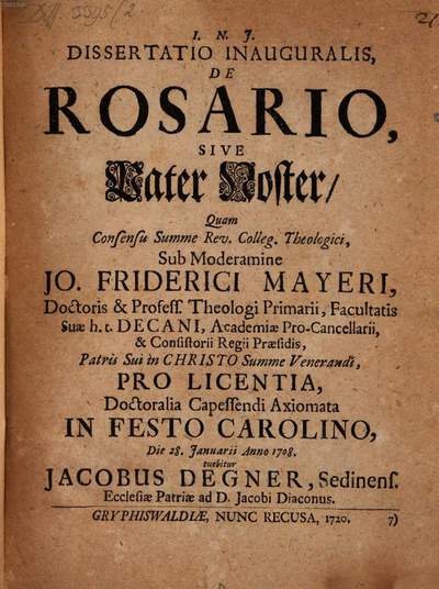 Dissertatio Inauguralis De Rosario, Sive Pater Noster