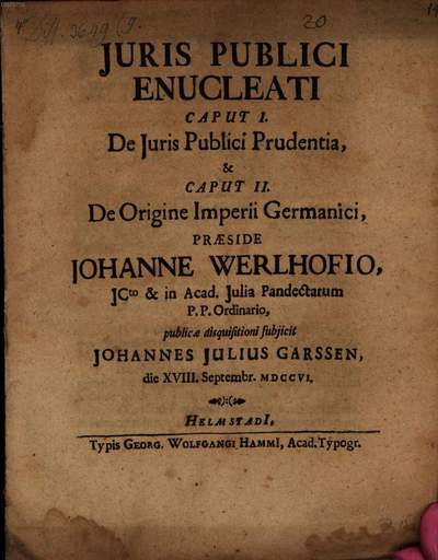 Jris publici enucleati Cap. I., de iuris publ. prudentia, et Cap. II. de origine Germanici ...