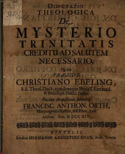 ˜Disp. theol.œ de mysterio trinitatis creditu ad salutem necessario