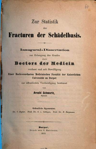 Zur Statistik der Fracturen der Schad̈elbasis :Inaugural-Dissertation