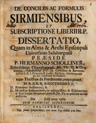 De conciliis ac formulis Sirmiensibus, et subscriptione Liberii R. P. dissertatio