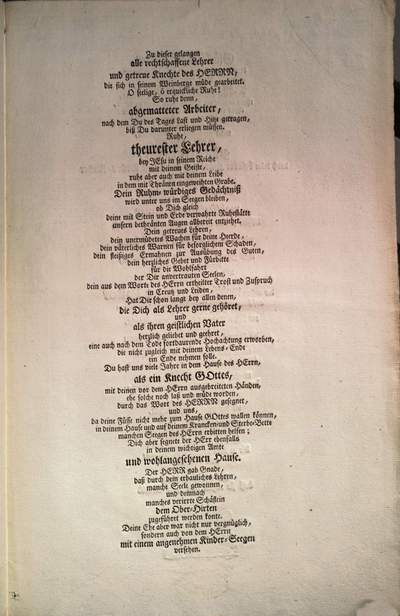 Bey dem bethränten Sarge des weiland Hoch-Wohl-Ehrwürdig, Hoch-Achtbar und Hochgelehrten Herrn M. Johann Gottfried Essichs, ehemalig treueifrig hochverdienten ... Pastoris der Evangelischen Baarfüsser-Gemeinde zu Augspurg ... suchte den Wohlseel. Herrn Pastorem aus wahrer Hochachtung mit diesem Trauer-Blat zu beehren, und dem Wohlangesehenen Trauer-Hause seine schuldige Condolenz und Ergebenheit zu bezeugen M. Andreas Christoph Graf