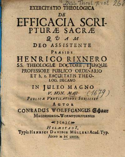 Exercitatio Theologica De Efficacia Scripturae Sacrae