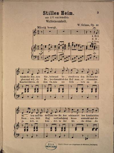 Stilles Heim :aus J. V. v. Scheffel's "Waldeinsamkeit ; für eine Singstimme ; op. 12