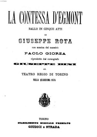 ˜Laœ Contessa d'Egmont :ballo in cinque atti ; al Teatro Regio di Torino nella quaresima 1878