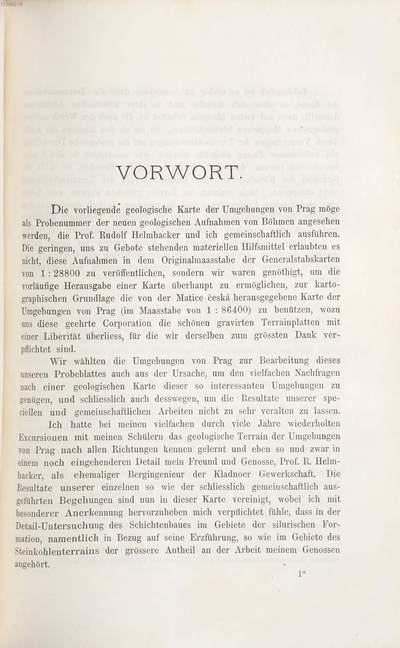 Erlaeuterungen zur geologischen Karte von Prag :Von J. Krejčí u. R. Helmhacker. Hiezu eine geologische Karte und ein Blatt Profile