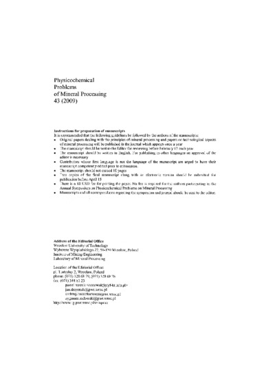 Physicochemical Problems of Mineral Processing, nr 43 (2009)