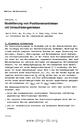 Modellierung von Positionierantrieben mit UmlaufrädergetriebenHerrn Prof. em. Dr.-Ing. E. h. Dipl.-Ing. Arthur Bock zur Vollendung des 90. Lebensjahres gewidmet