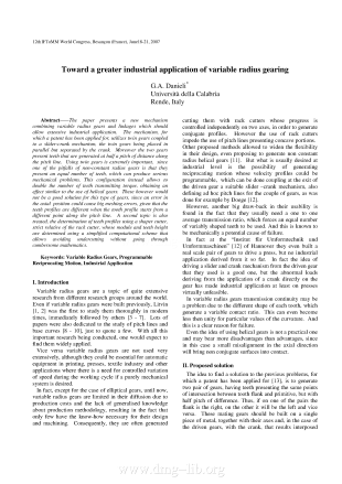 Toward a greater industrial application of variable radius gearing.