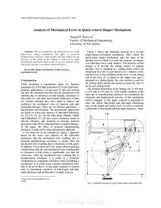 Analysis of Mechanical Error in Quick-return Shaper Mechanism.