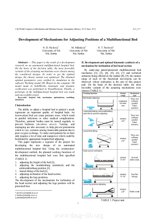 Development of Mechanisms for Adjusting Positions of a Multifunctional Bed