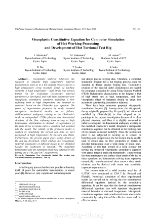 Viscoplastic Constitutive Equation for Computer Simulation of Hot Working Processing and Development of Hot Torsional Test Rig