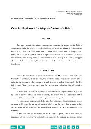Complex Equipment for Adaptive Control of a Robot