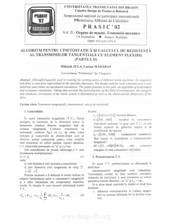 Algoritm pentru cinematostatica şi calculul de rezistenţă al transmisiilor tangenţiale cu element flexibil (partea II)