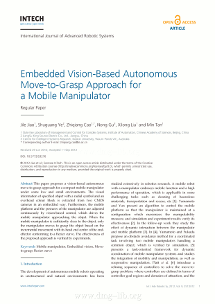 Embedded Vision-Based Autonomous Move-to-Grasp Approach for a Mobile ManipulatorApproccio basato sulla visione a bordo per movimento di afferraggio di un manipolatore mobile