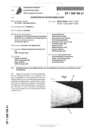 Häckselmesser sowie Gegenmesser für eine Häckselvorrichtung und Verfahren seiner HerstellungStraw chopper blade and counter-blade for a straw chopper and method of manufacturing thereofCouteau hacheur et contre-couteau pour une machine de hachage et procédé de fabrication d'un tel couteau