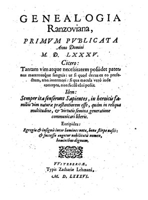 Genealogia Ranzoviana, primum publicata anno Domini 1585