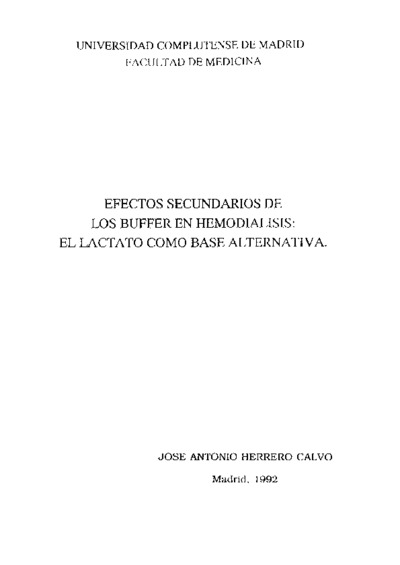 Efectos secundarios de los buffer en hemodiálisis el lactato como base alternativaTesis doctorales publicadas Universidad Complutense de Madrid