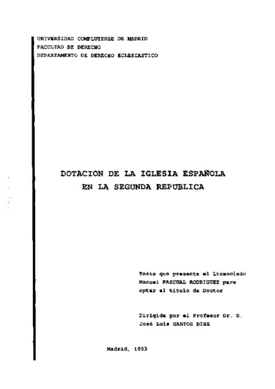 Dotación de la Iglesia Española en la Segunda RepúblicaTesis doctorales publicadas Universidad Complutense de Madrid