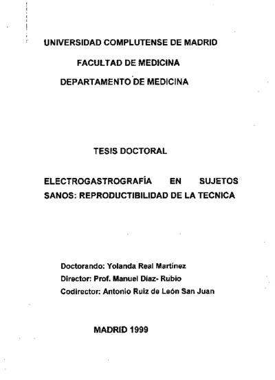 Electrogastrografía en sujetos sanos reproductibilidad de la técnicaTesis doctorales publicadas Universidad Complutense de Madrid