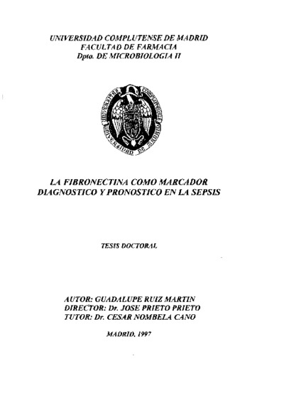 La fibronectina como marcador diagnostico y pronostico en la sepsisTesis doctorales publicadas Universidad Complutense de Madrid