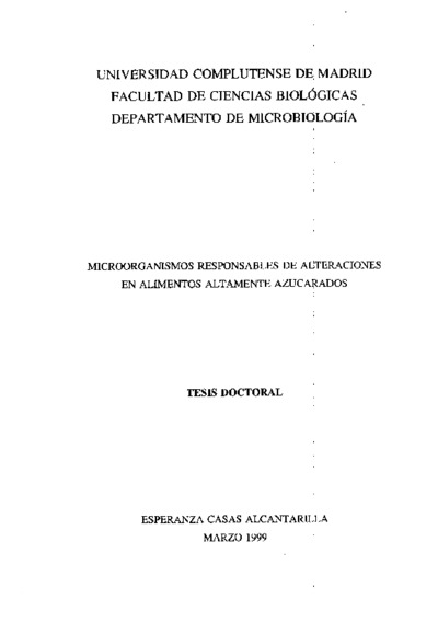Microorganismos responsables de alteraciones en alimentos altamente azucaradosTesis doctorales publicadas Universidad Complutense de Madrid